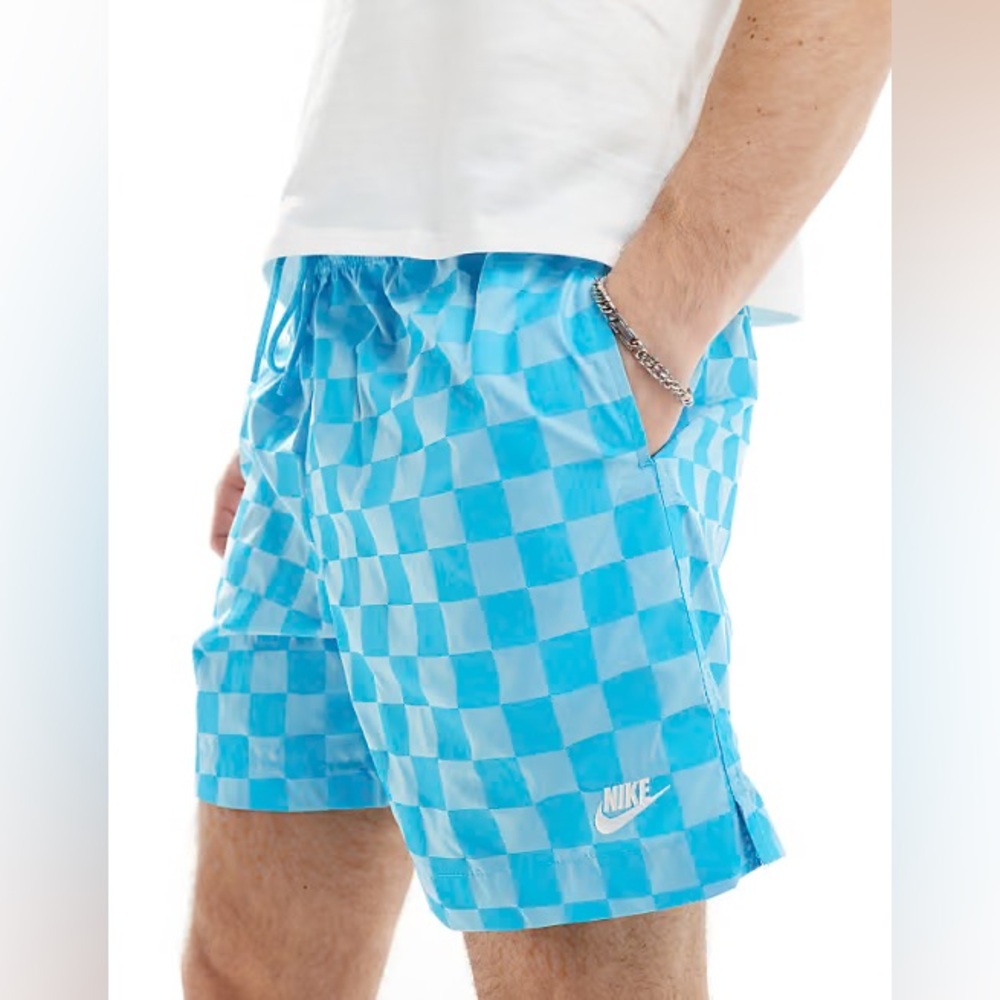 Nike Club checkerboard shorts in blue